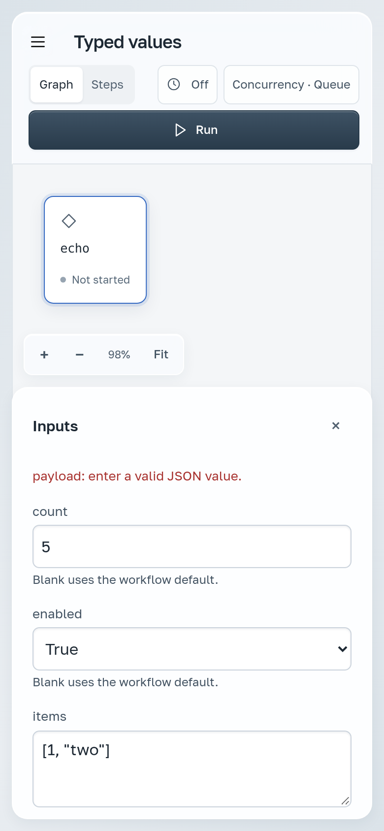 Ошибка JSON в форме запуска